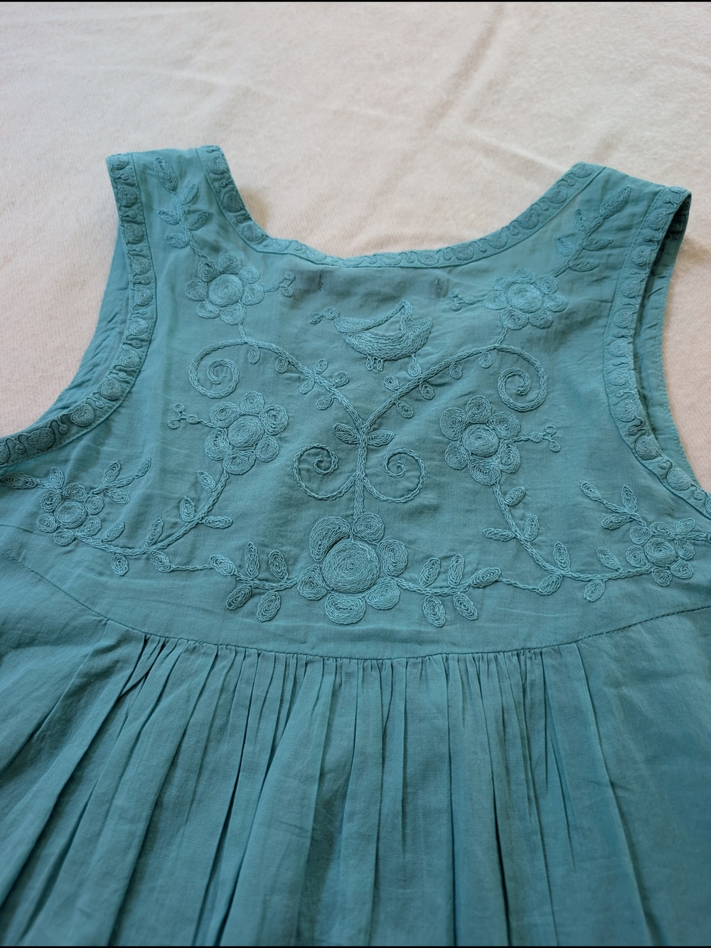100% Cotton Gudrun Sjoden Tissu Tank Top Embroidered Gathered Jade M - Picture 8 of 8